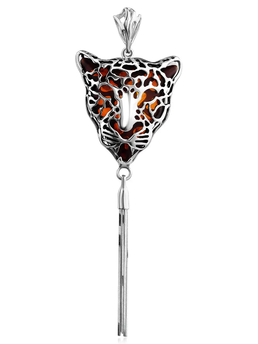 картинка Роскошный крупный кулон из серебра и янтаря «Леопард» в онлайн магазине