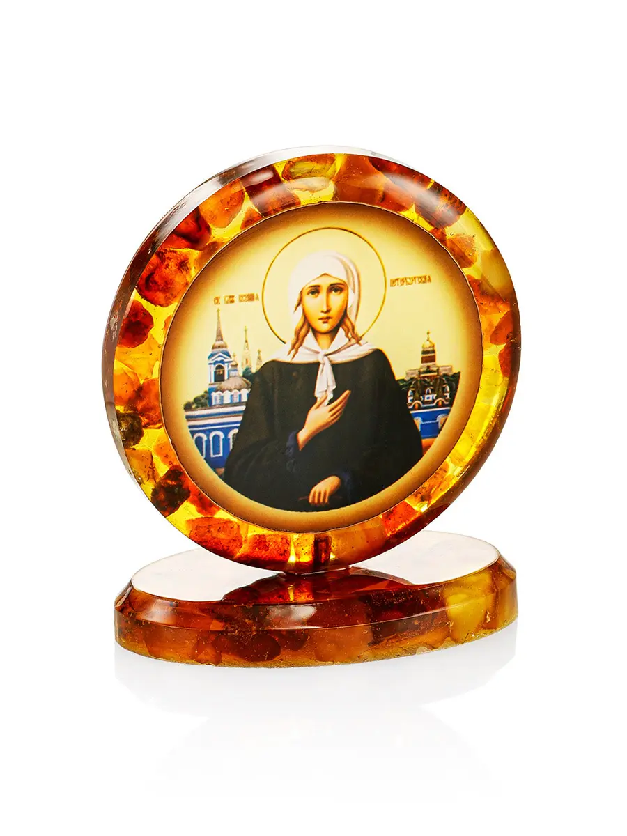 картинка Икона на подставке с янтарём «Блаженная Ксения Петербуржская» в онлайн магазине