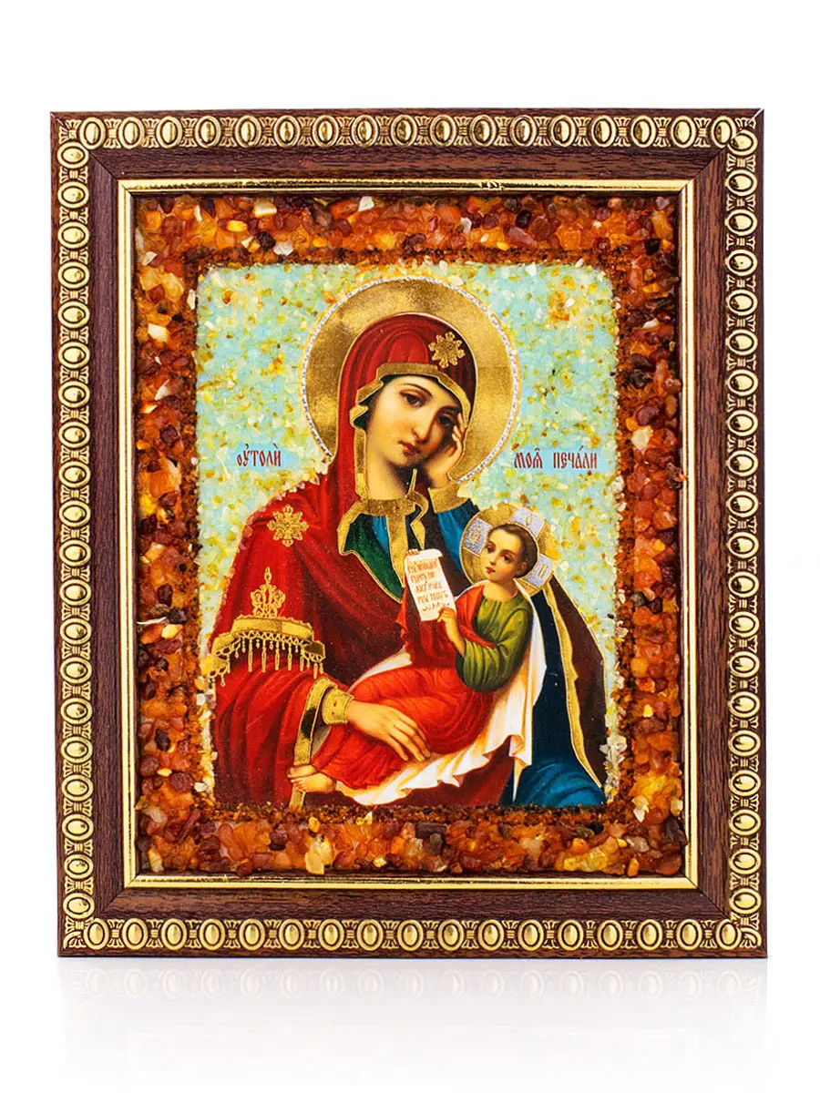 картинка Икона Богородицы с натуральным янтарём «Утоли моя печали» в онлайн магазине