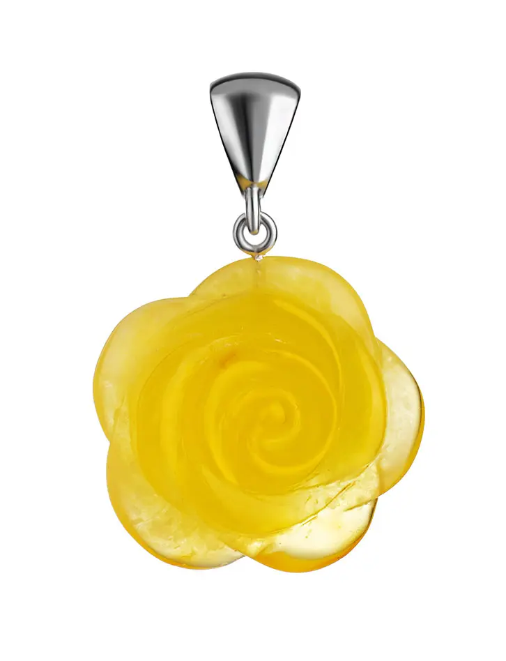 картинка Изысканный резной кулон из натурального медового янтаря «Солнечная Роза» в онлайн магазине