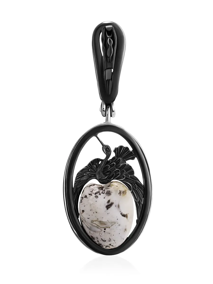 картинка Изысканный кулон из черненого серебра с янтарем «Журавушка» в онлайн магазине