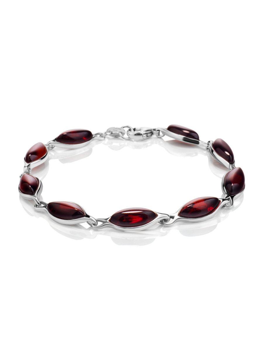 Стильный браслет из натурального балтийского янтаря тёмно-вишнёвого цвета «Амарант», Вишневый 
Стильный браслет из натурального балтийского янтаря тёмно-вишнёвого цвета «Амарант», Вишневый