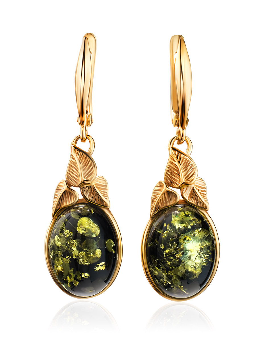 Элегантные серьги из зелёного янтаря «Кармен», Зеленый 
Элегантные серьги из зелёного янтаря «Кармен», Зеленый