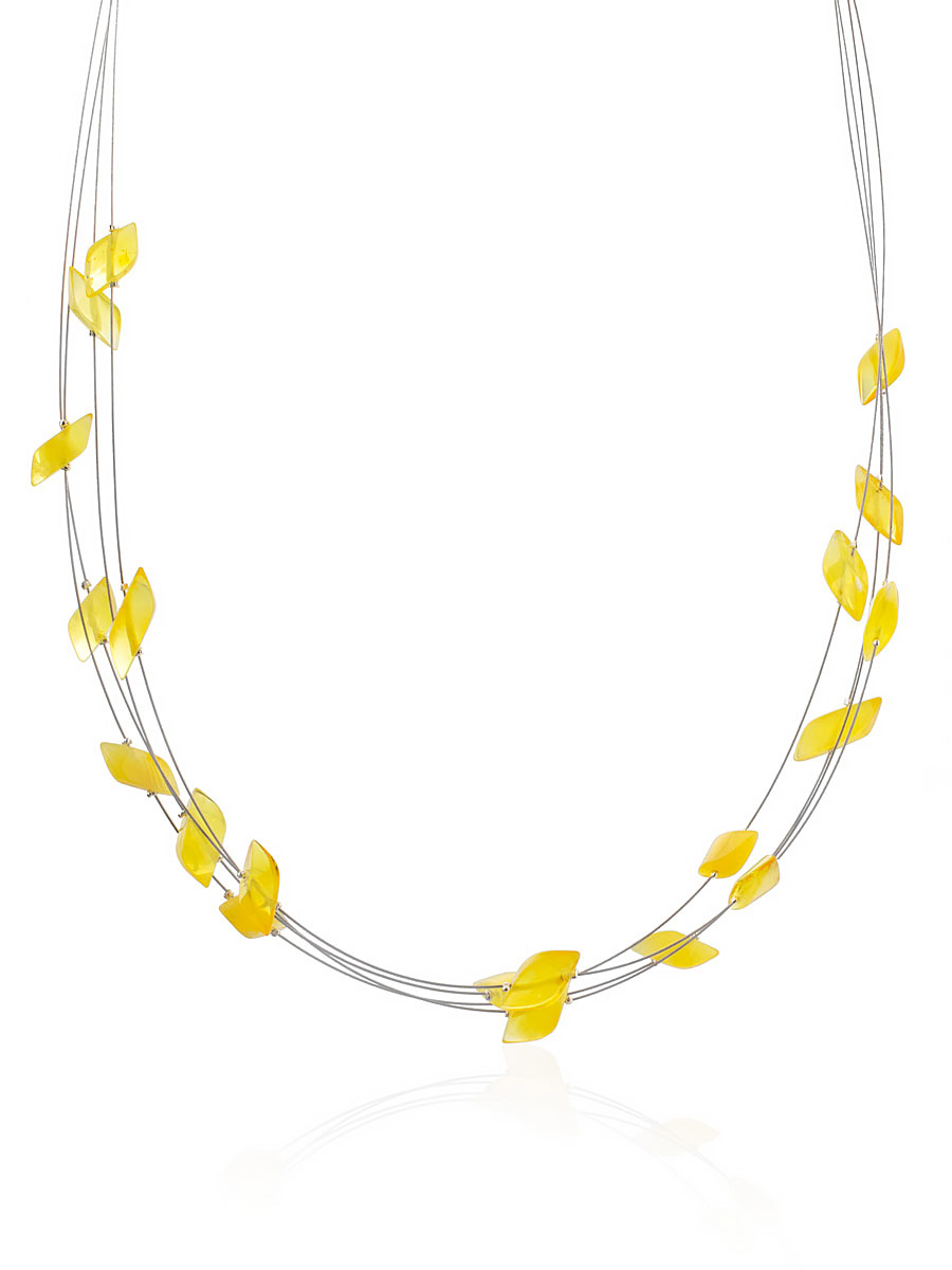 Нежное колье из янтаря медового цвета на четырехрядной струне «Росинки», Медовый 
Нежное колье из янтаря медового цвета на четырехрядной струне «Росинки», Медовый