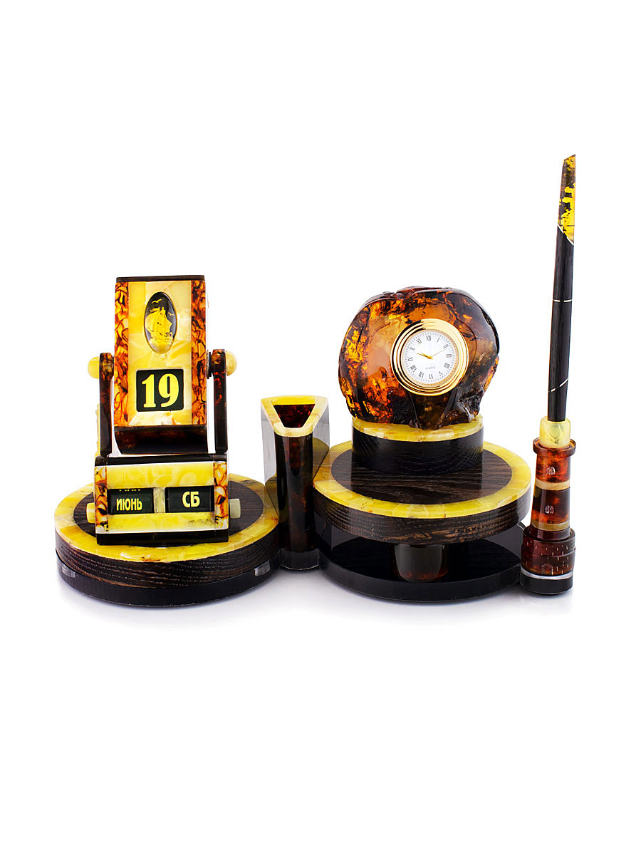 Роскошный письменный прибор из натурального балтийского янтаря и дерева с часами и вечным календарем, Микс
Роскошный письменный прибор из натурального балтийского янтаря и дерева с часами и вечным календарем, Микс