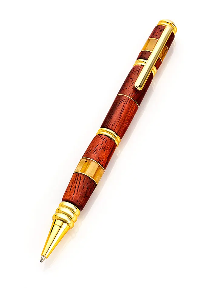 картинка Ручка авторской работы из древесины падука и натурального янтаря в онлайн магазине