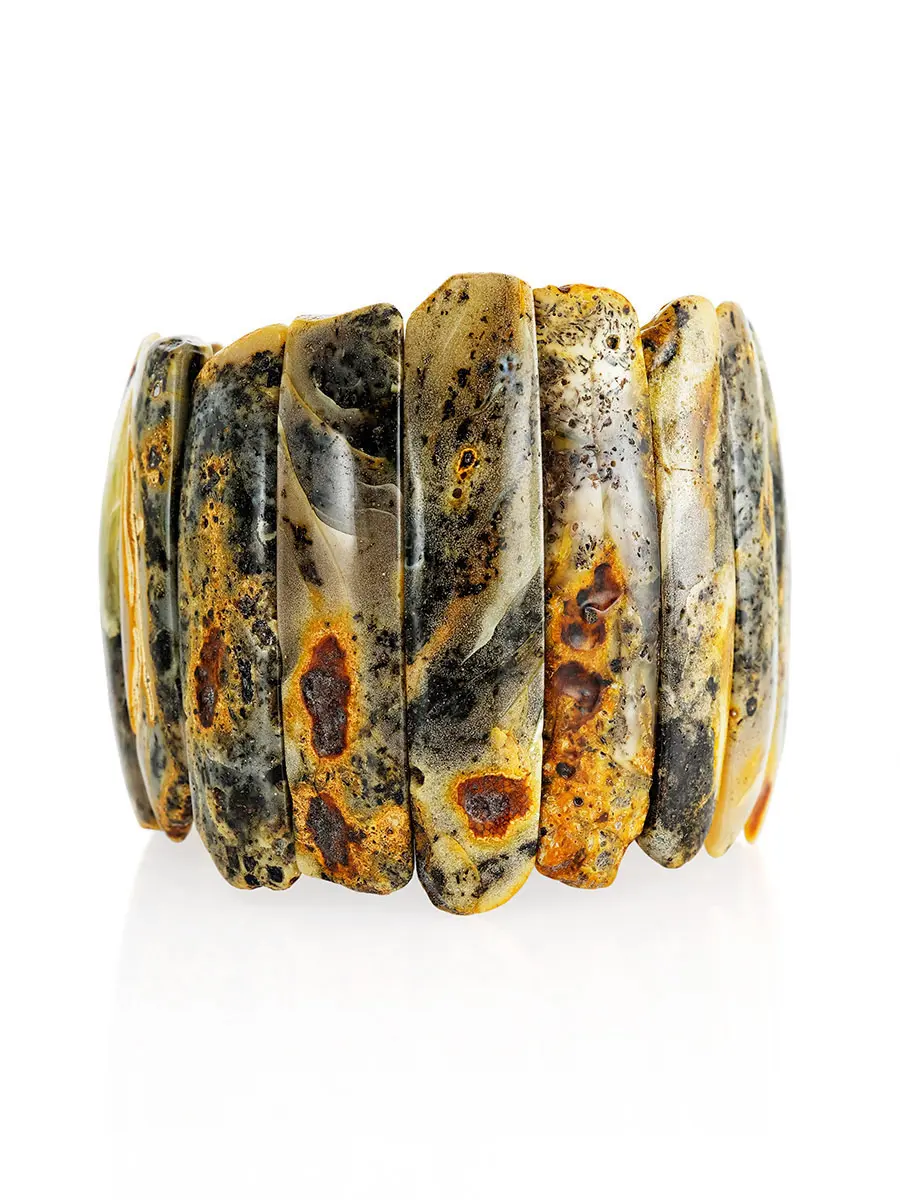 картинка Стильный браслет из цельного янтаря с природной текстурой «Помпеи» в онлайн магазине