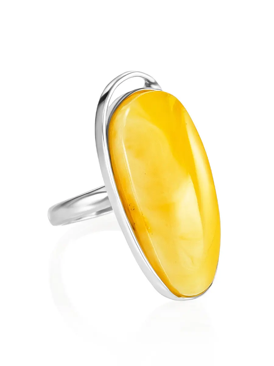 картинка Кольцо удлинённой формы с медовым янтарём «Лагуна» в онлайн магазине