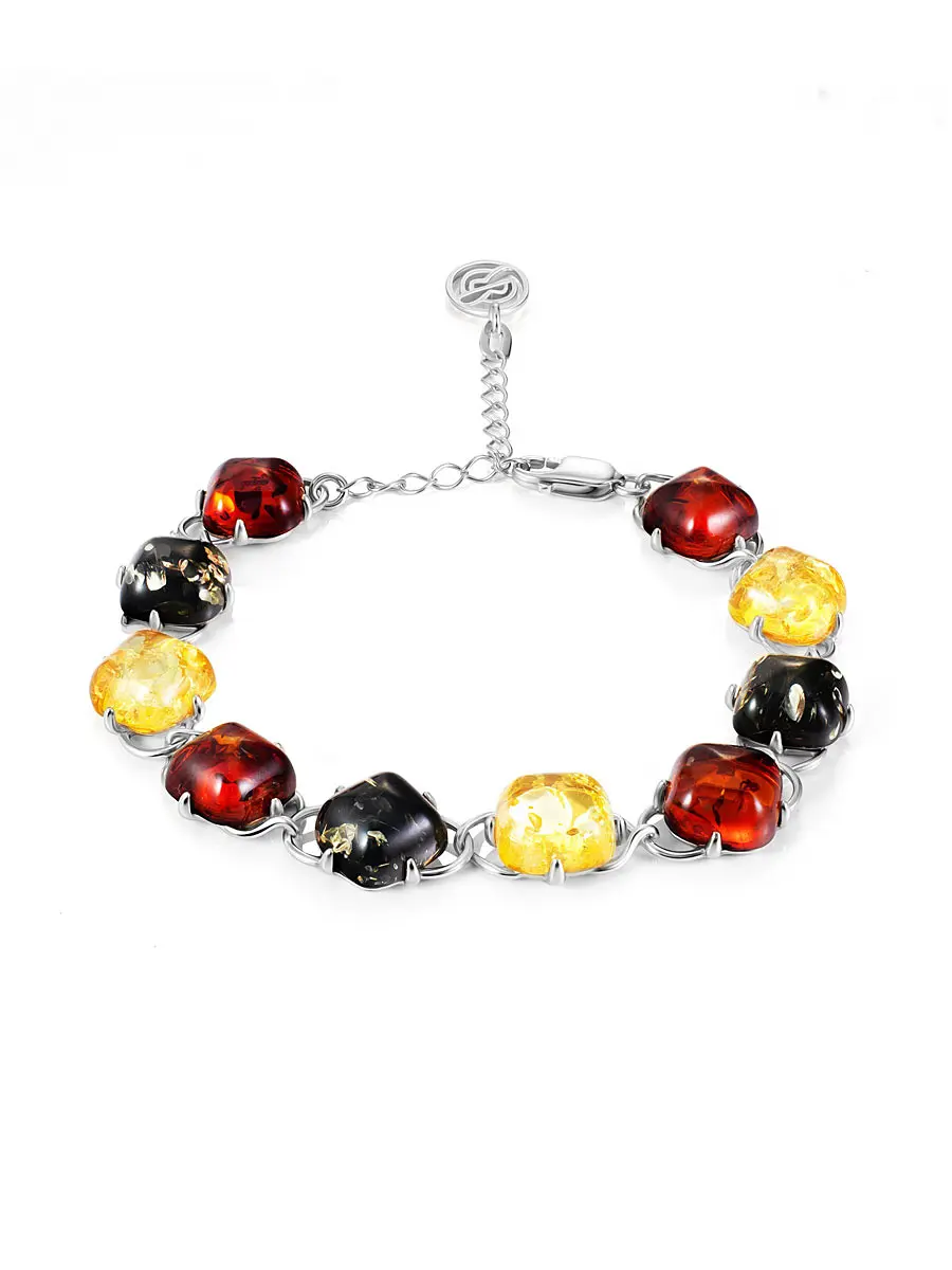 картинка Яркий браслет с янтарём разных оттенков «Византия» в онлайн магазине