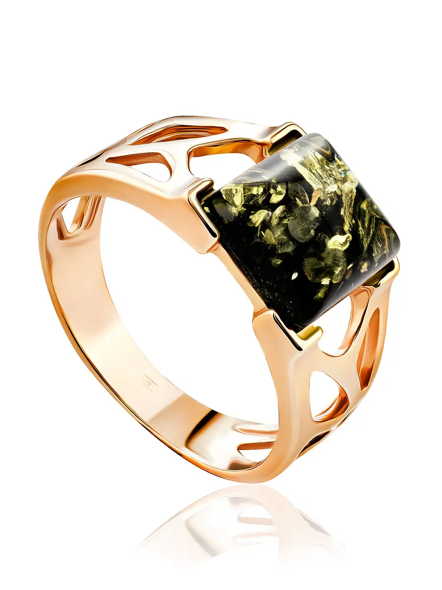 картинка Яркое оригинальное кольцо из янтаря в позолоченном серебре «Артемида» в онлайн магазине