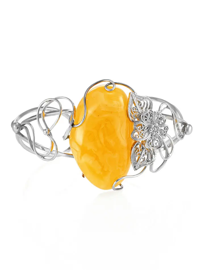 картинка Браслет с натуральным янтарём медового цвета «Филигрань» в онлайн магазине