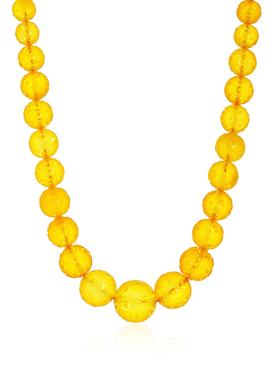 картинка Уникальные бусы из янтарных шаров лимонного цвета с резьбой в онлайн магазине