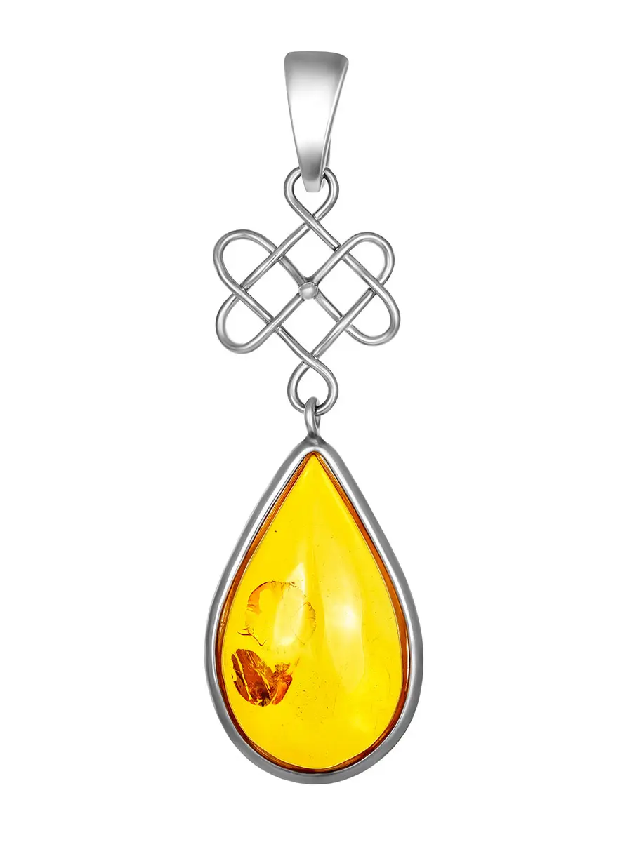 картинка Стильный кулон из натурального цельного янтаря золотистого цвета в онлайн магазине