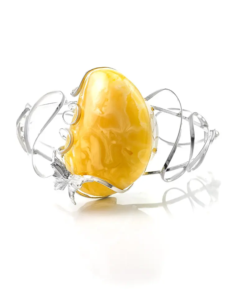 картинка Эксклюзивный браслет «Венето» с крупным текстурным медовым янтарём в онлайн магазине