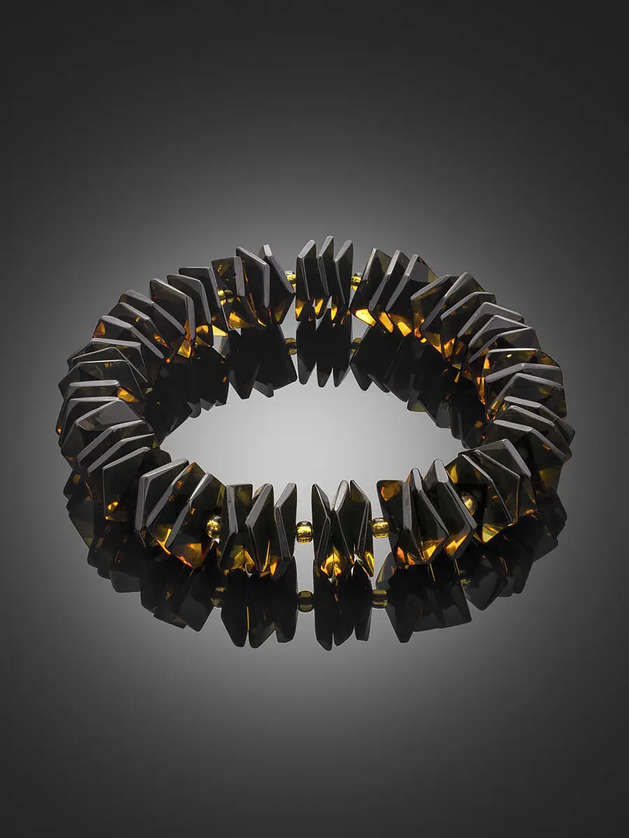 картинка Эффектный необычный браслет из натурального янтаря с огранкой «Шайба квадратная двухцветная» в онлайн магазине
