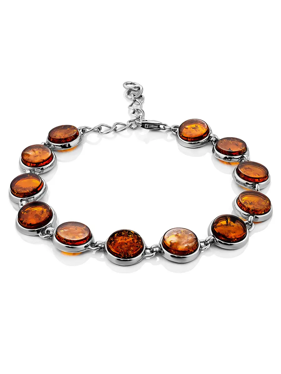 картинка Стильный браслет «Фурор», украшенный янтарём коньячного цвета в онлайн магазине