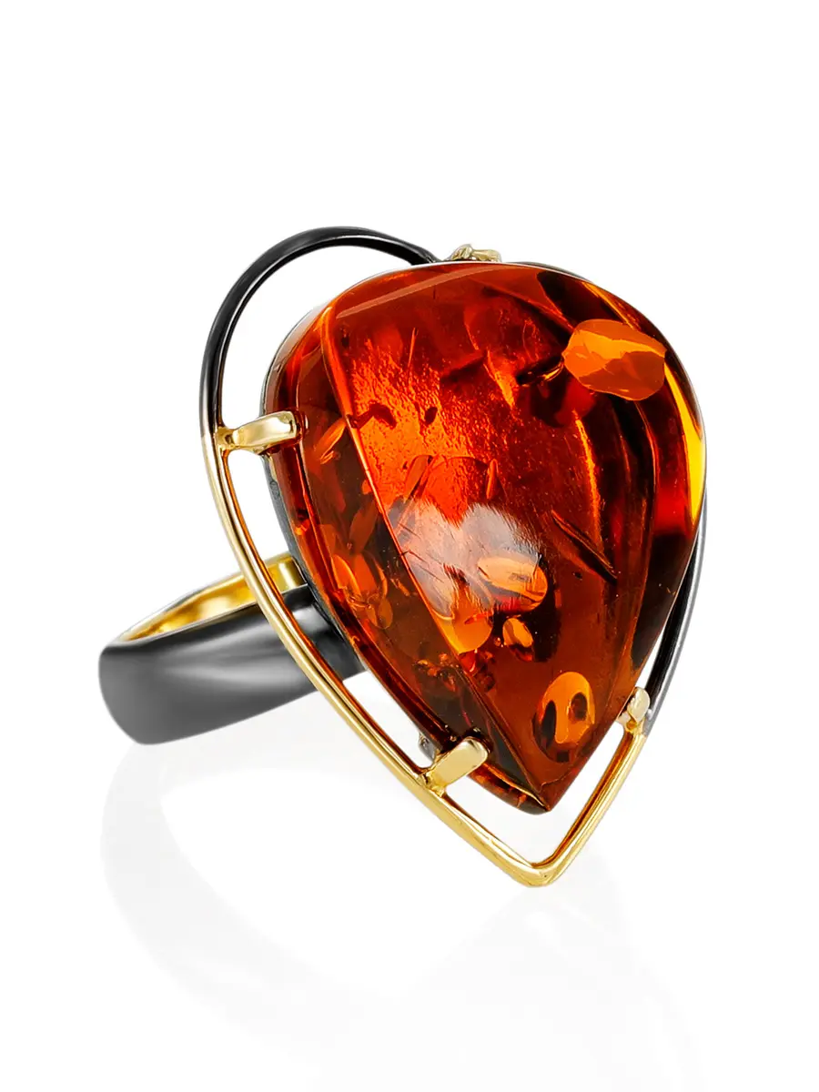 картинка Яркое кольцо «Риальто» из золочённого серебра с натуральным янтарём  в онлайн магазине