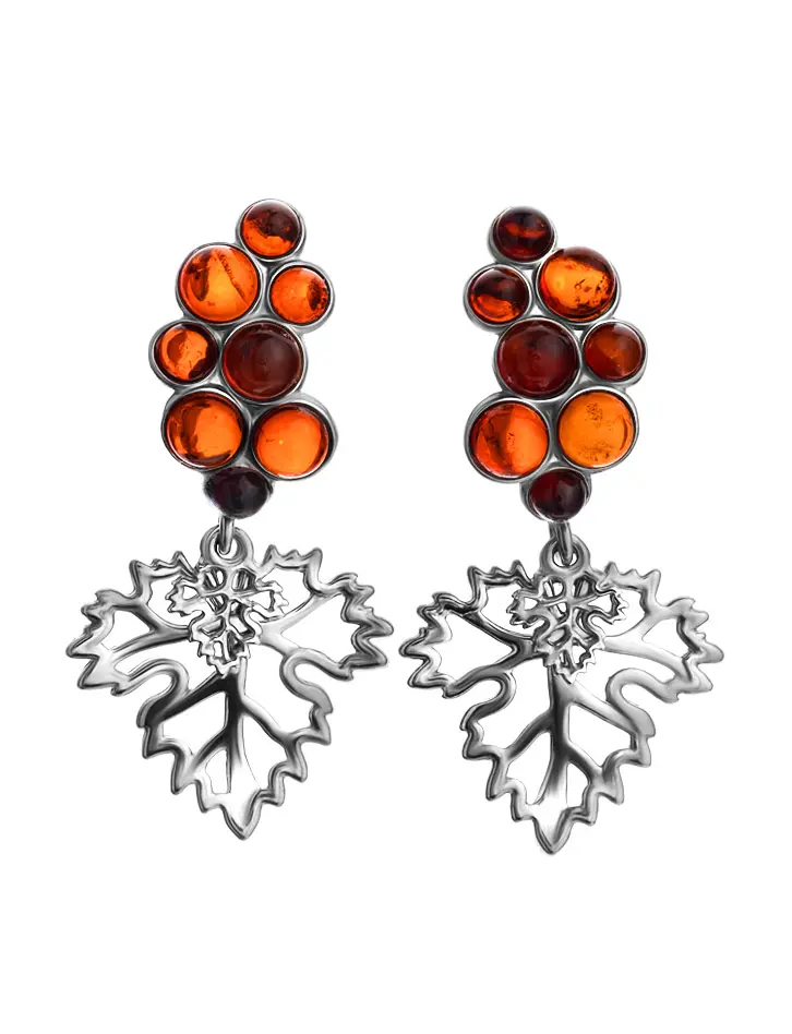 картинка Нарядные серьги из серебра и натурального вишнёвого янтаря «Виноград» в онлайн магазине