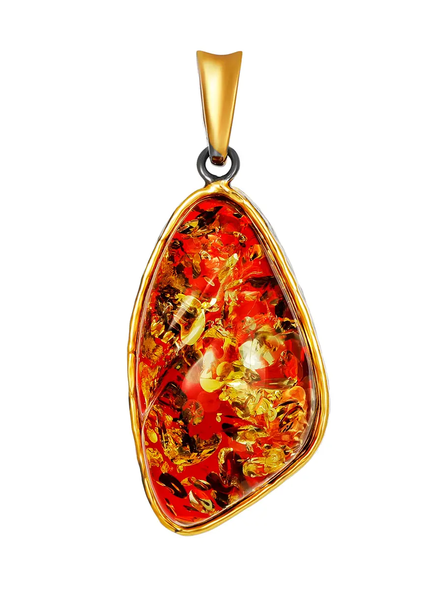 картинка Яркий кулон из переливающегося янтаря в золочённой оправе «Версаль» в онлайн магазине