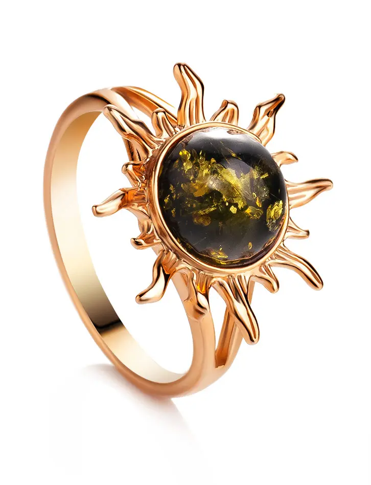 картинка Очаровательное кольцо из янтаря зелёного цвета «Гелиос» в онлайн магазине
