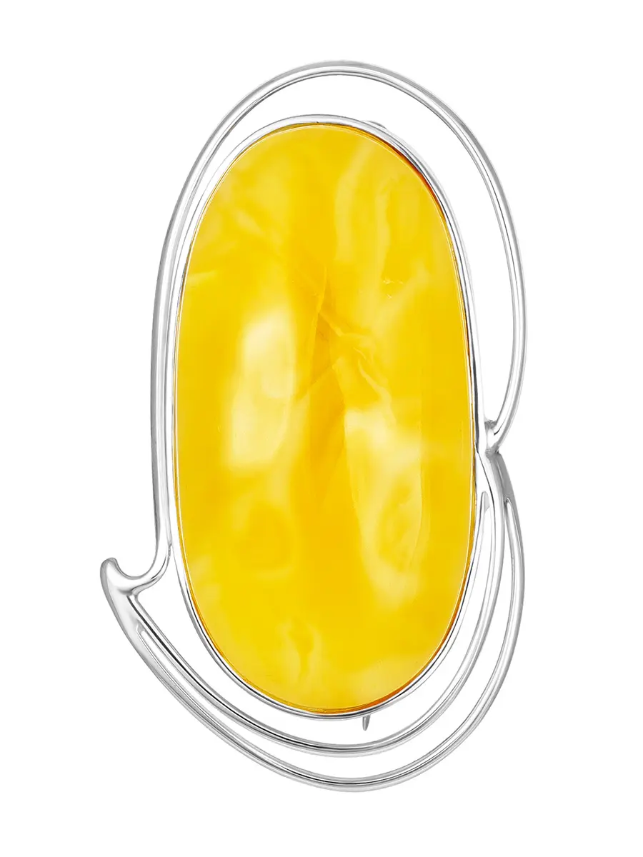картинка Удлинённая брошь из цельного балтийского янтаря медового цвета «Риальто» в онлайн магазине
