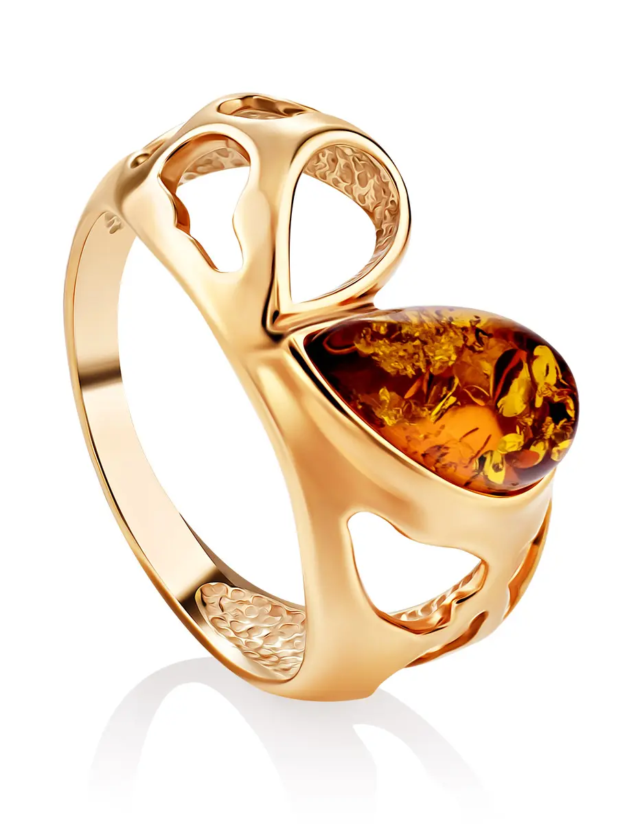 картинка Женственное кольцо из коньячного янтаря «Эвридика» в онлайн магазине