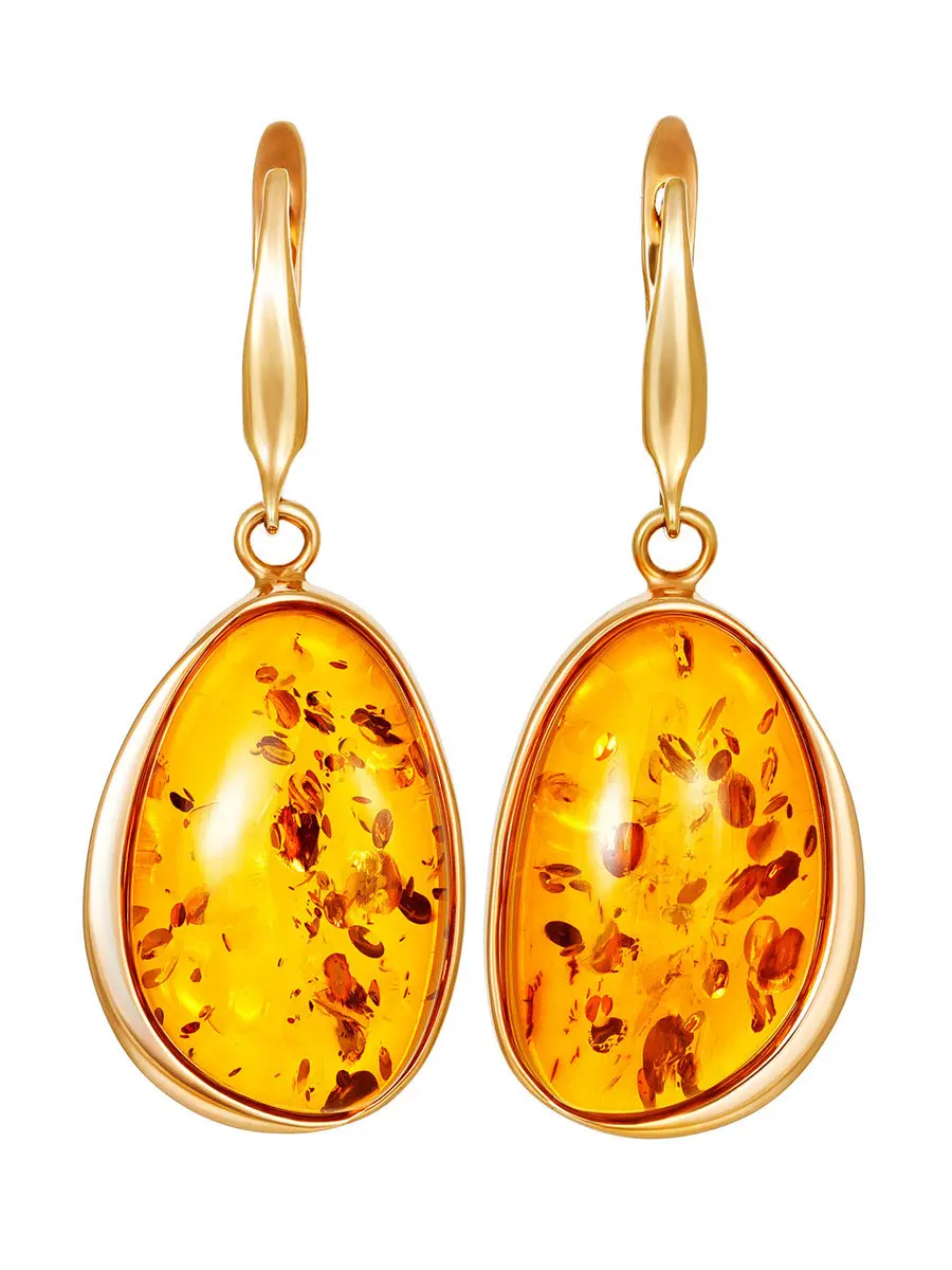 картинка Крупные серьги из янтаря золотистого цвета «Лагуна» в онлайн магазине