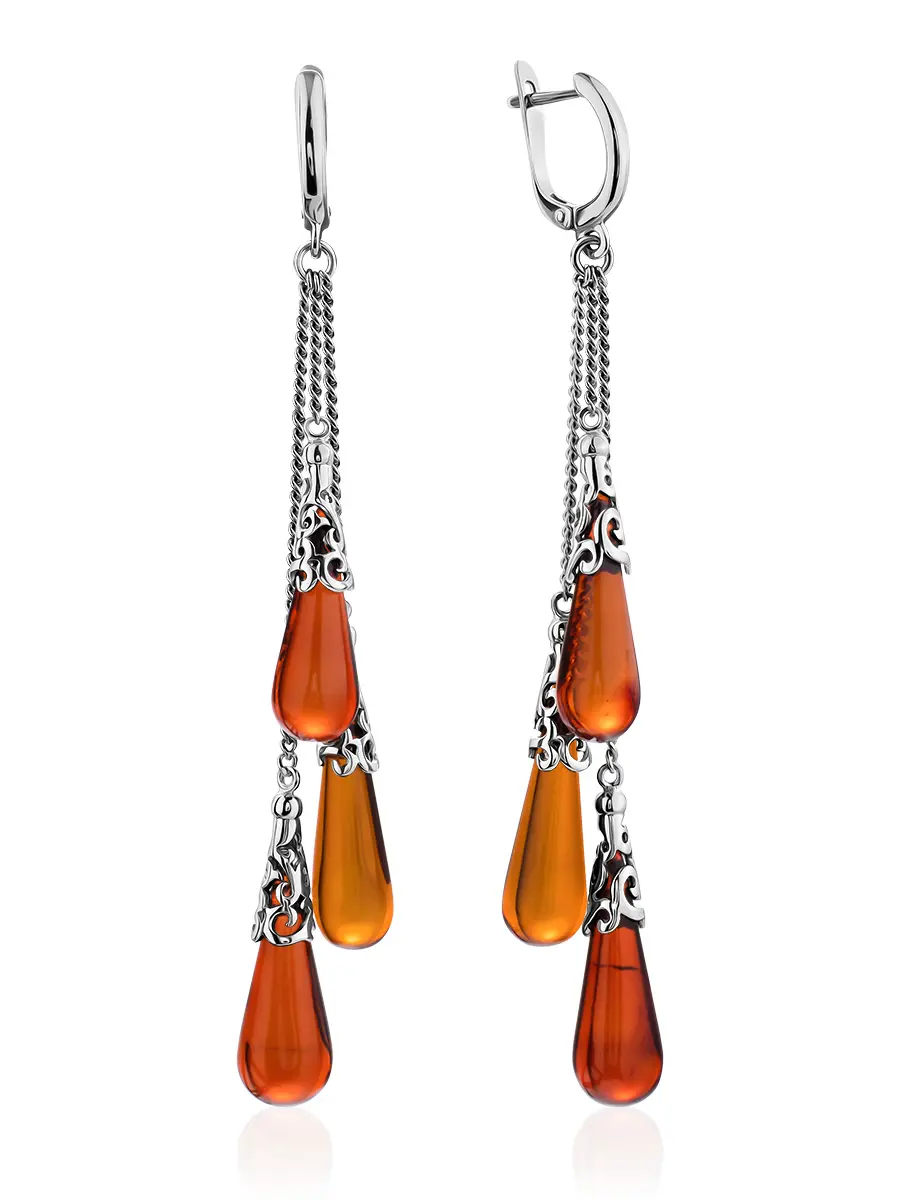 картинка Нежные серебряные серьги с натуральным коньячным янтарём «Роксана» в онлайн магазине