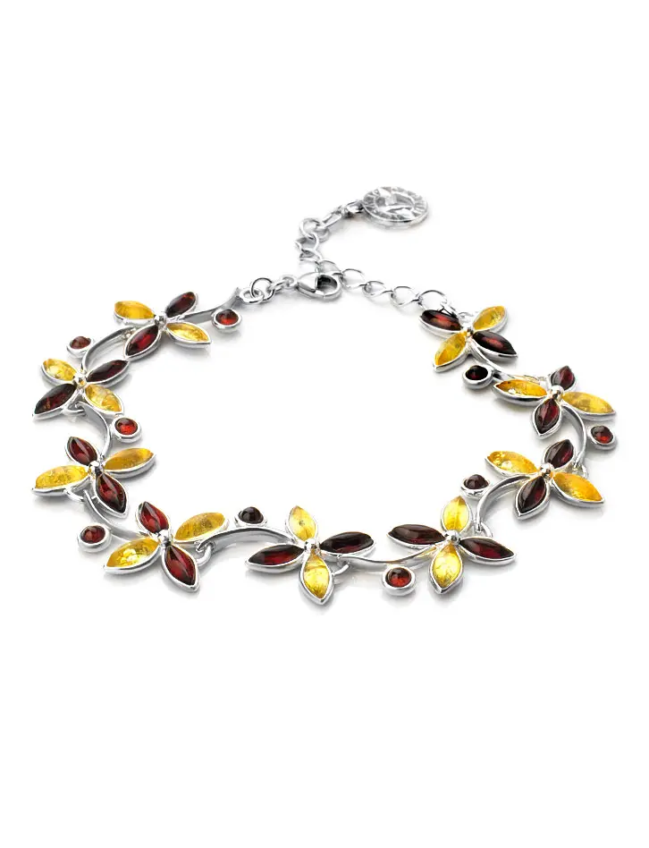 картинка Яркий и нарядный браслет с янтарём «Лаванда» в онлайн магазине