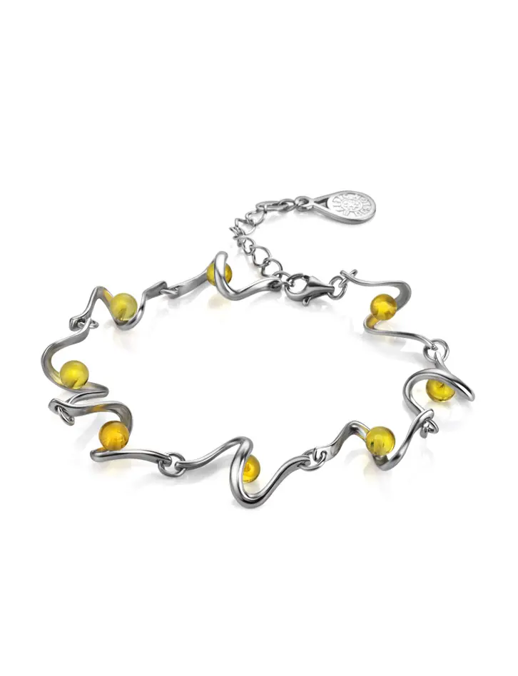 картинка Необычный браслет с натуральным янтарём лимонного цвета «Лея» в онлайн магазине