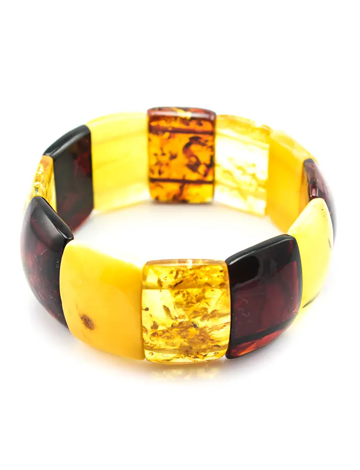 картинка Плоский широкий многоцветный янтарный браслет в онлайн магазине