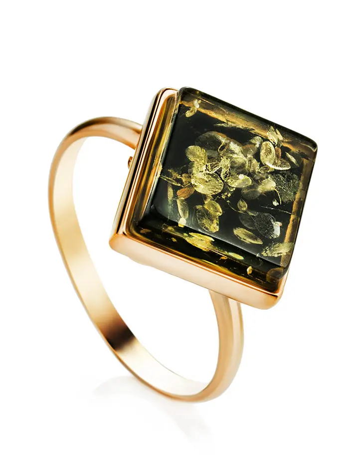 картинка Стильное кольцо из золота и зелёного янтаря «Овация» в онлайн магазине