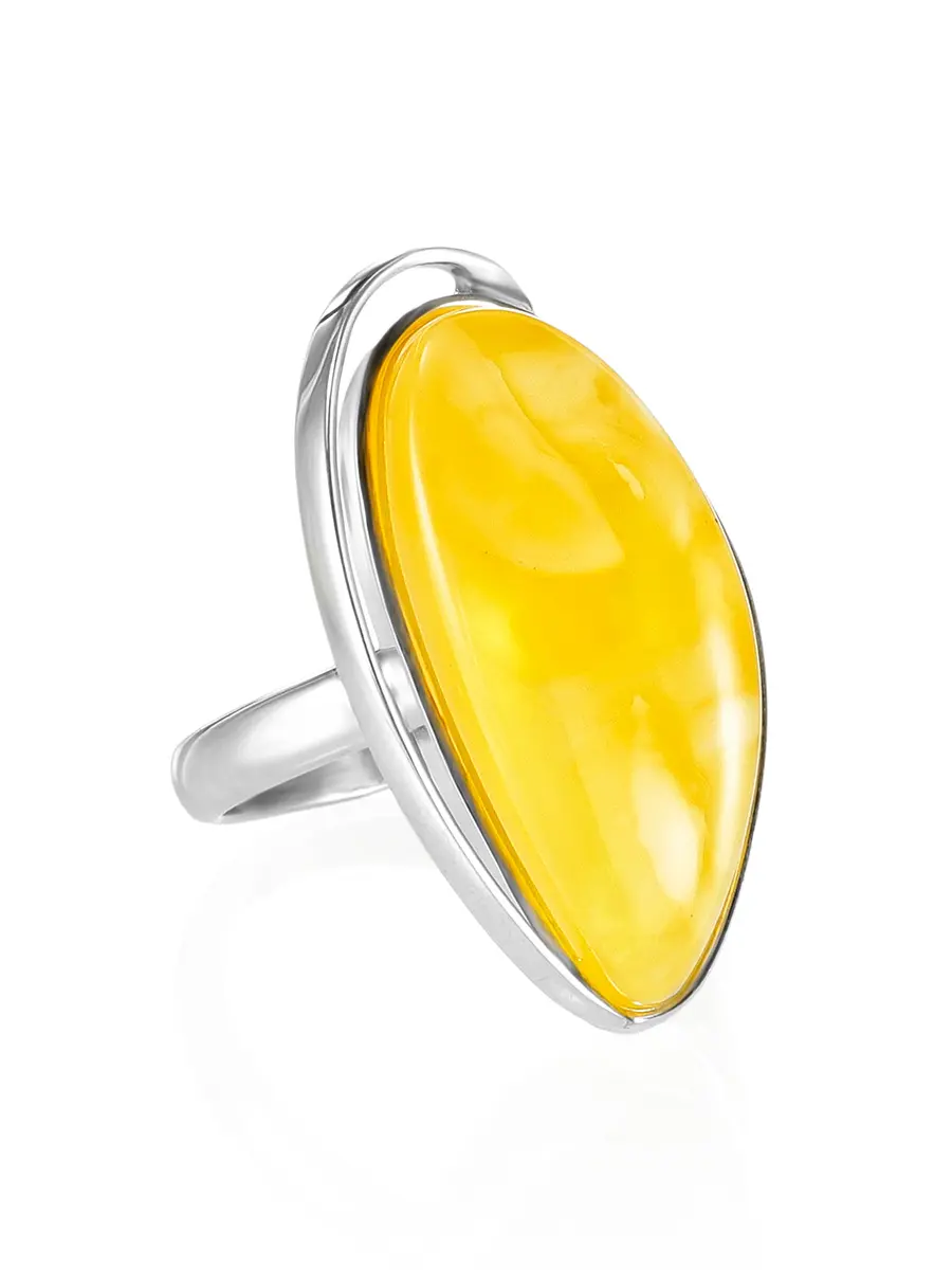 картинка Изящное серебряное кольцо с натуральным медовым янтарем «Лагуна» в онлайн магазине