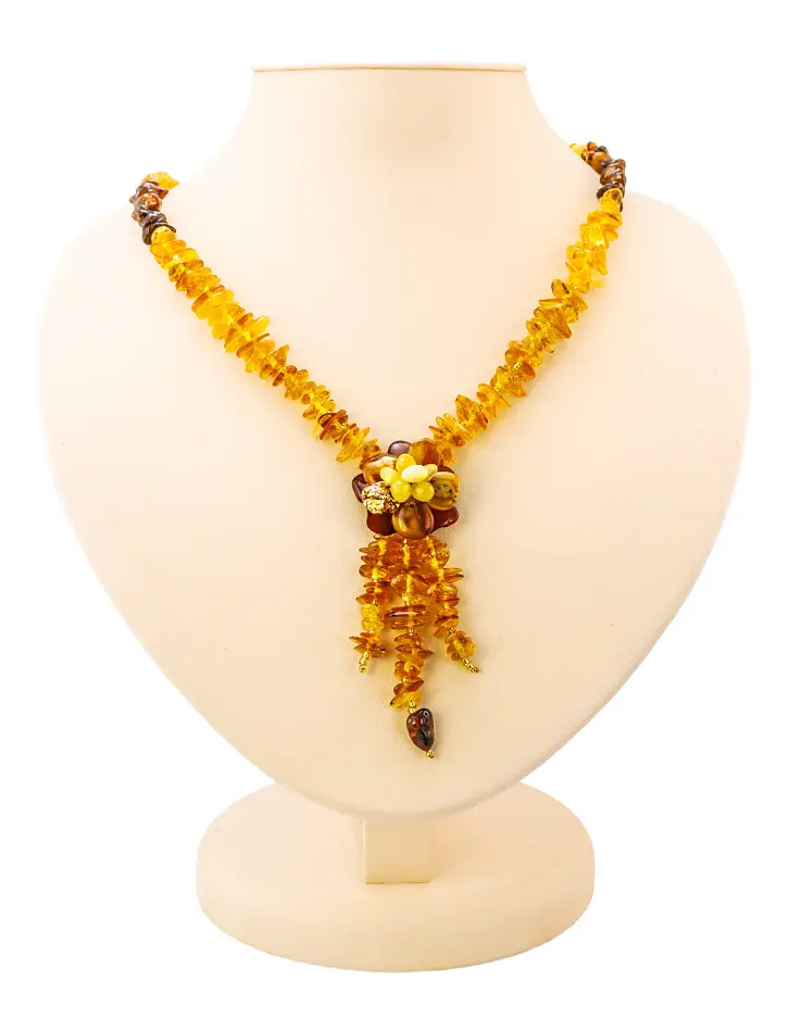 картинка Милое ожерелье с цветком из натурального янтаря «Анемон» в онлайн магазине