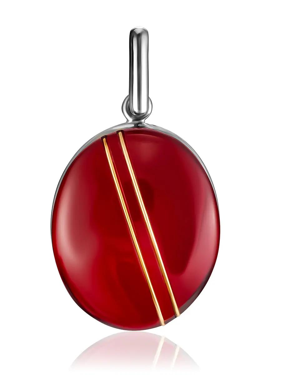 картинка Яркая овальная подвеска «Сангрил» с янтарём красного цвета в онлайн магазине