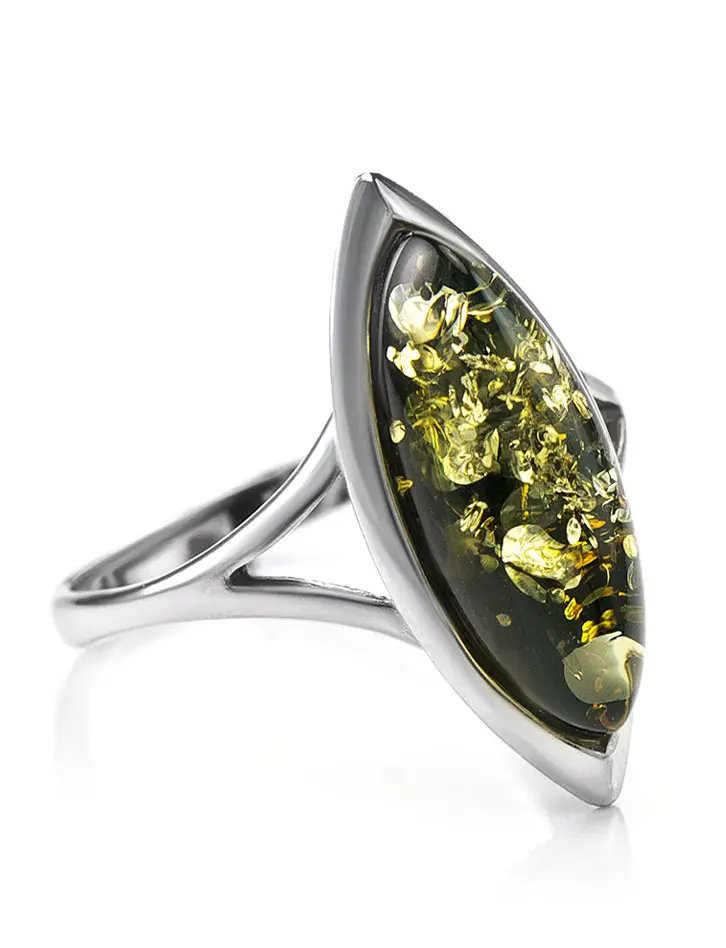 картинка Изящное кольцо со вставкой из зелёного янтаря «Амарант крупный» в онлайн магазине