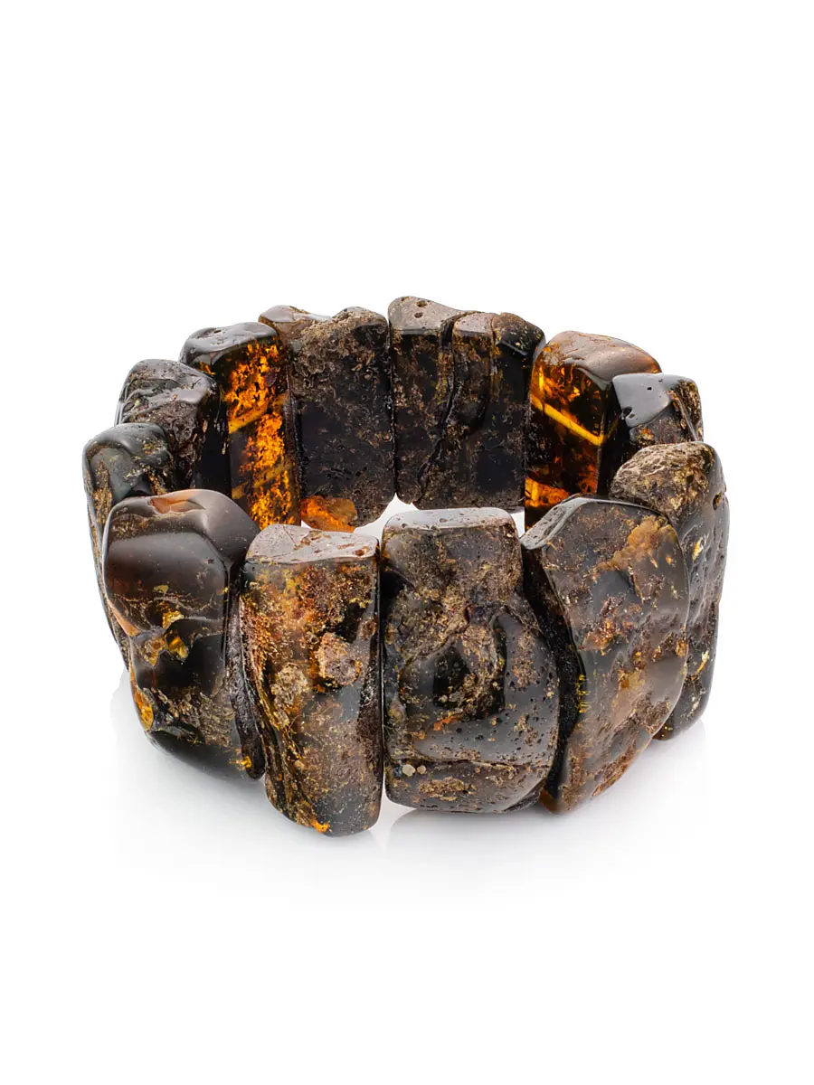картинка Эффектный браслет для женщин и мужчин из натурального текстурного янтаря «Помпеи» в онлайн магазине