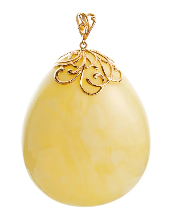 картинка Роскошный объёмный кулон из золота и медового янтаря «Версаль» в онлайн магазине