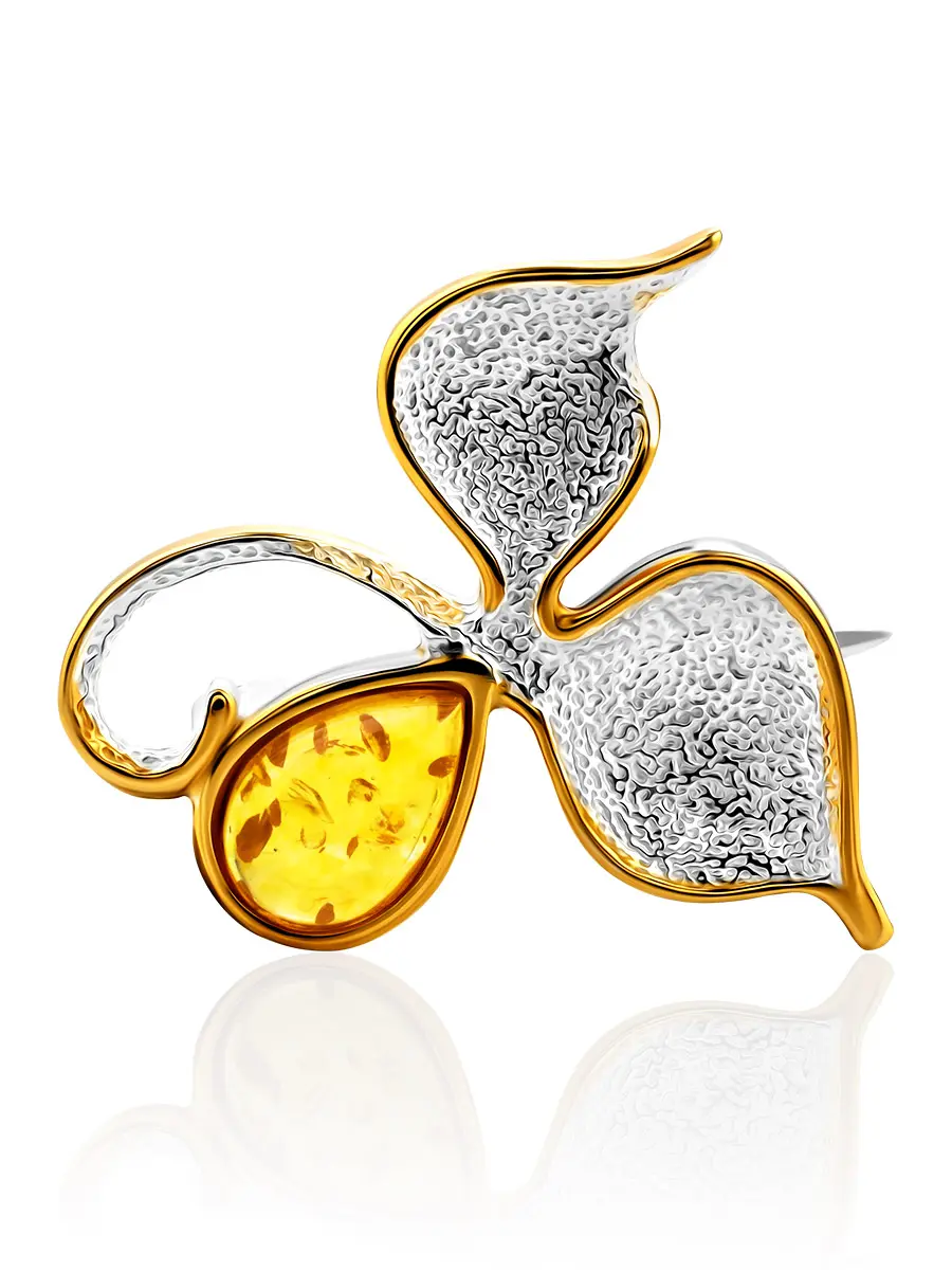 картинка Нежная красивая брошь с натуральным золотистым янтарём «Орхидея» в онлайн магазине