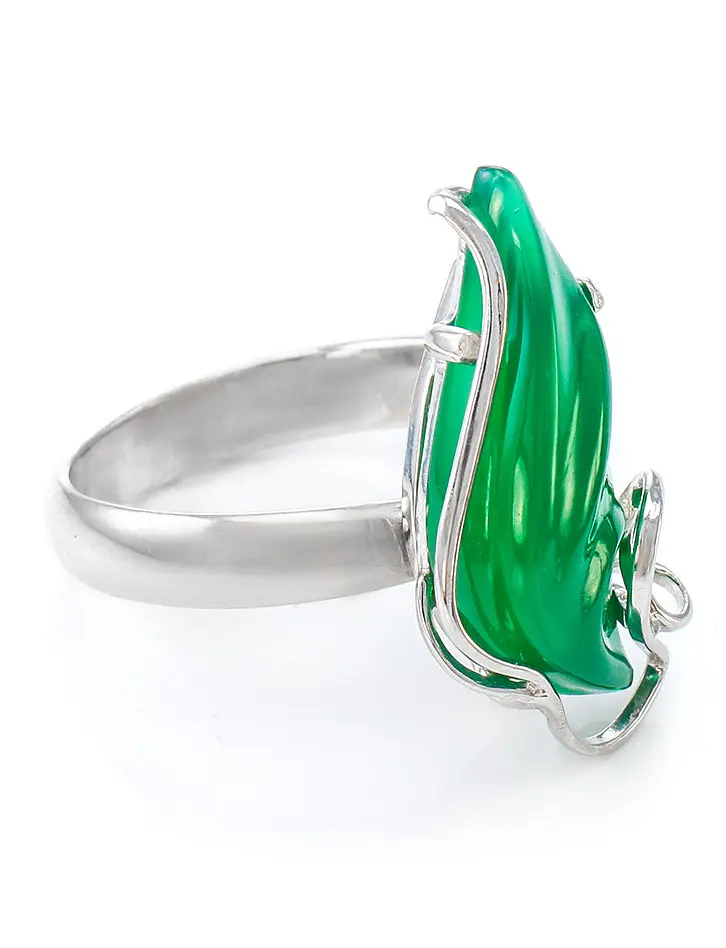 картинка Яркое кольцо из серебра с зелёным ониксом «Серенада» в онлайн магазине