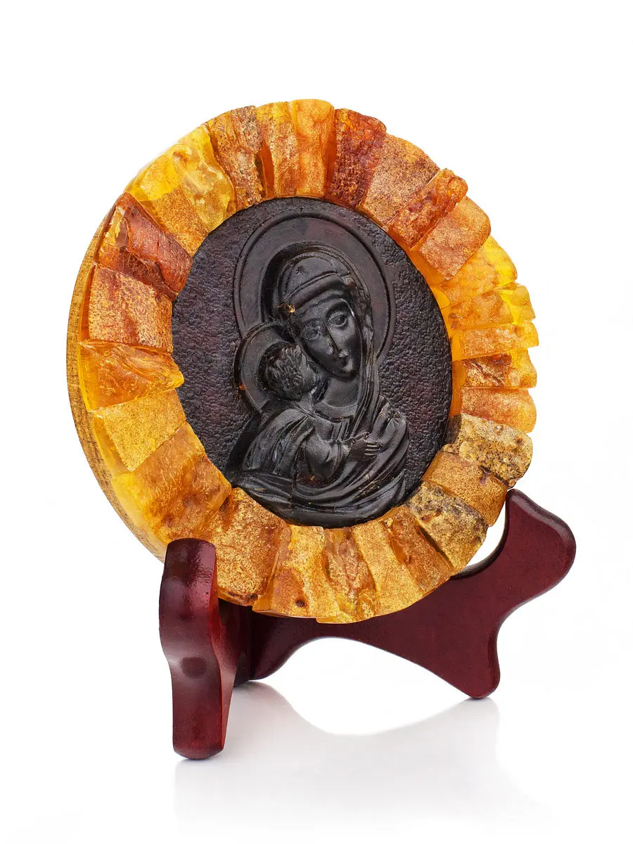 картинка Икона ручной работы из натурального янтаря и дерева «Игоревская Богоматерь» в онлайн магазине