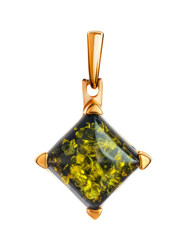 картинка Небольшой кулон с натуральным янтарём зелёного цвета «Афина» в онлайн магазине