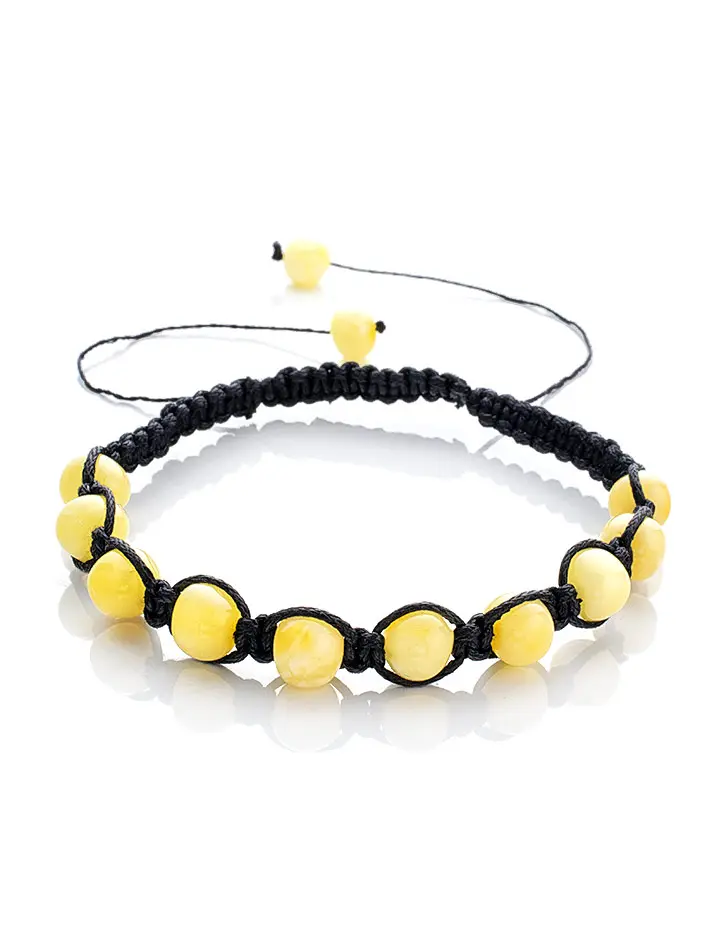 картинка Плетёный браслет «Шамбала» с натуральным медовым янтарём в онлайн магазине