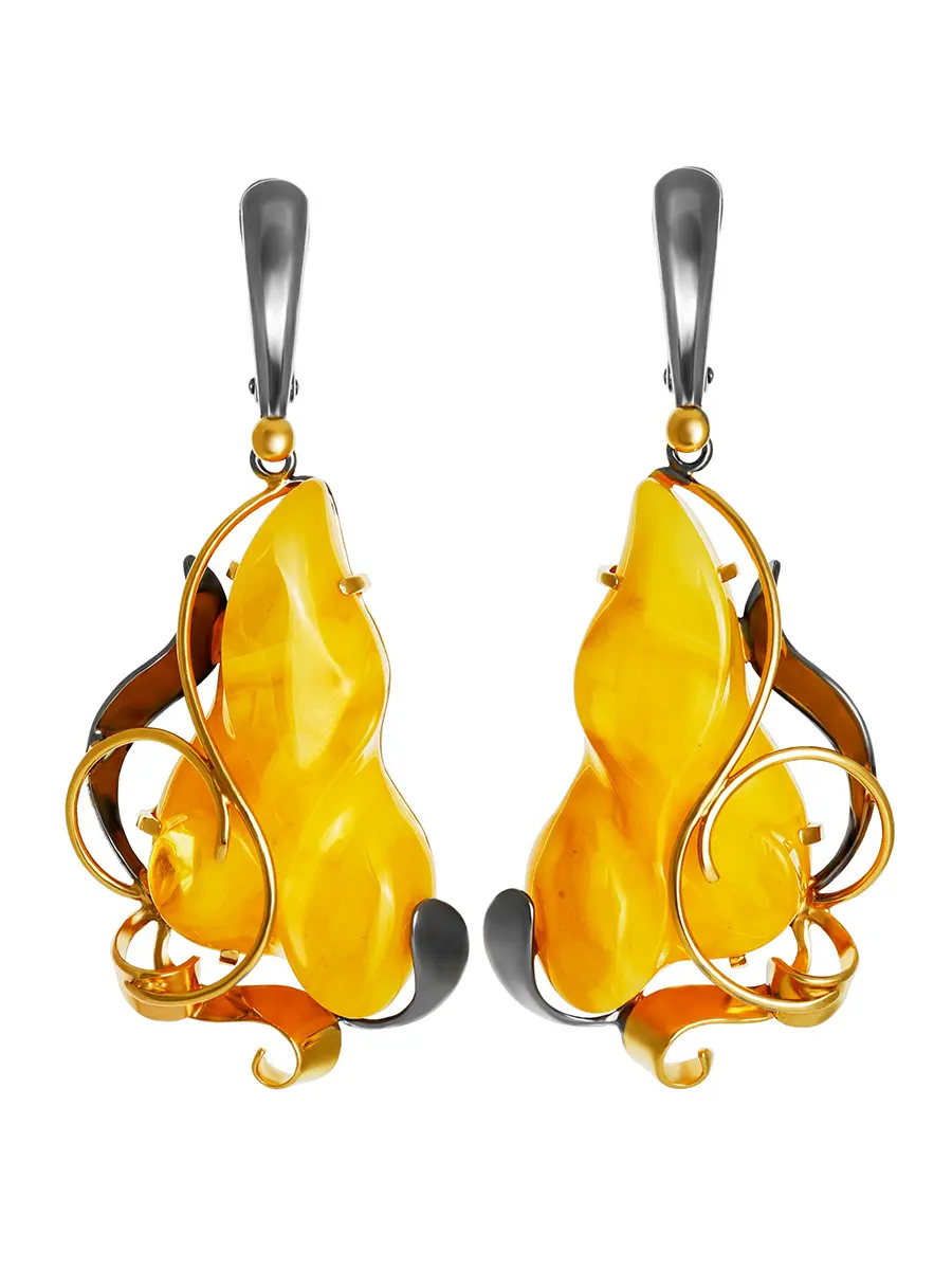 картинка Женственные серьги с натуральным тёмно-медовым янтарём «Риальто» в онлайн магазине