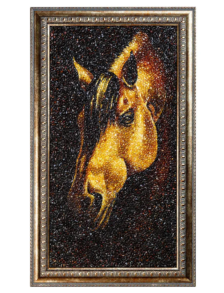 картинка Вертикальная картина из натурального янтаря «Лошадь» в онлайн магазине