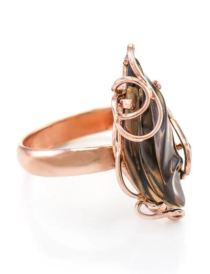 картинка Изящное серебряное кольцо с позолотой, украшенное дымчатым кварцем «Серенада» в онлайн магазине