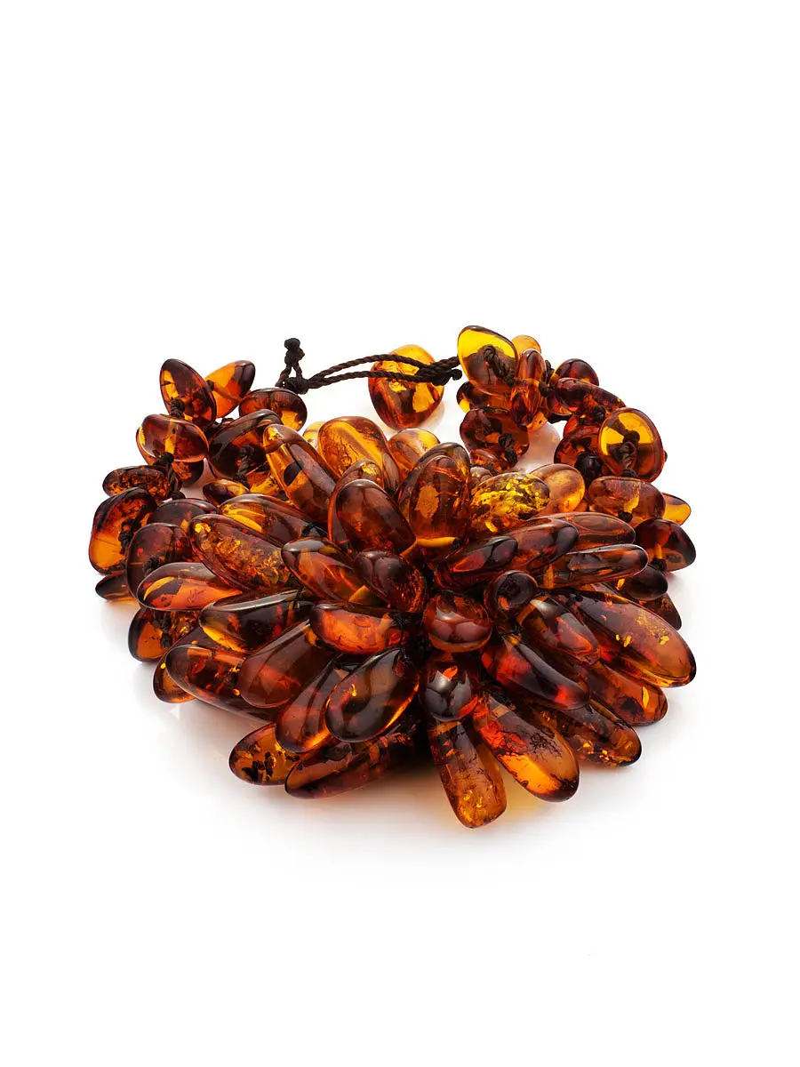 картинка Яркий браслет из натурального коньячного янтаря «Хризантема» в онлайн магазине