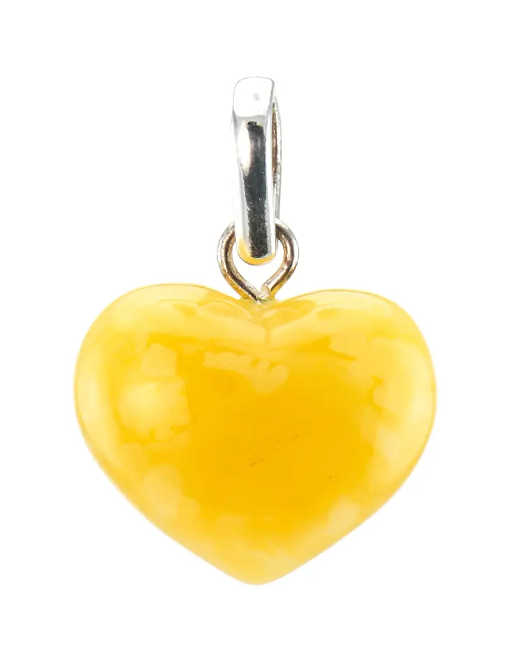 картинка Подвеска в форме сердца из цельного натурального янтаря насыщенного медового цвета с живописной текстурой в онлайн магазине