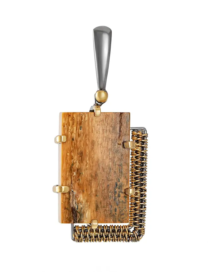 картинка Стильный кулон из бивня мамонта с необычной текстурой в серебре «Эра» в онлайн магазине