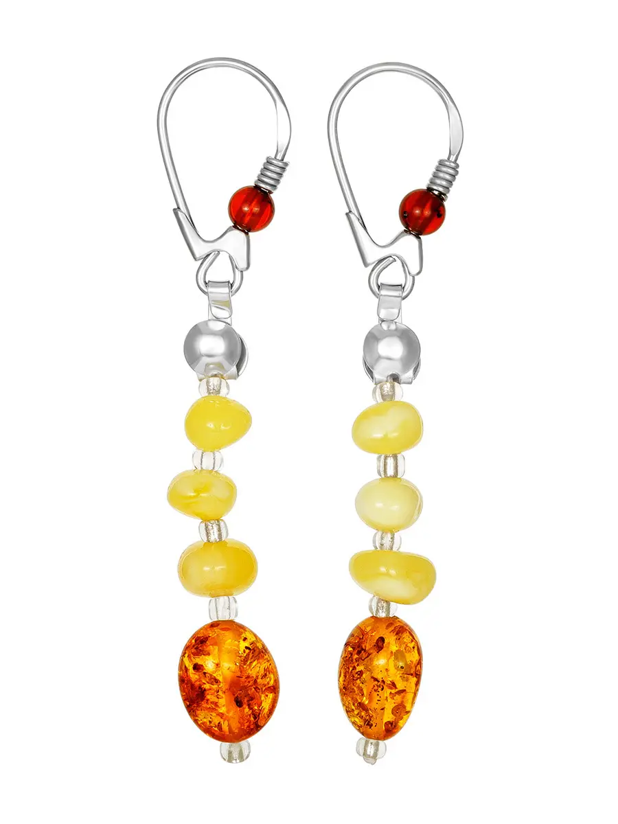 картинка Изящные серьги с медовым и золотистым янтарём «Богемия» в онлайн магазине